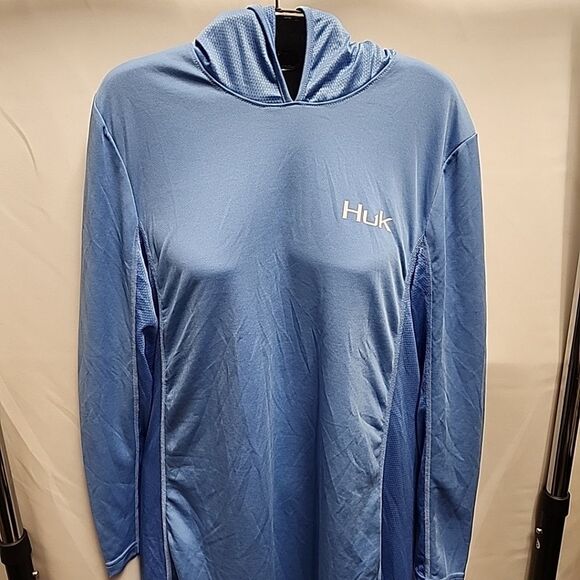 Huk Icon Hooded Long Sleeve Fishing Dress Cover Up Blue Womens Size M - Picture 1 of 12